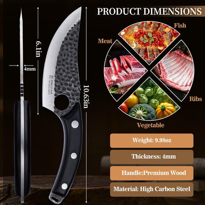 Chef Knife,Kitchen Knife for Boning,Cutting and Chopping,Hand Forged Butcher Knife,Stainless Steel Japanese Knife for Outdoor Cooking,Camping,BBQ,Ergonomic Handle,Brown