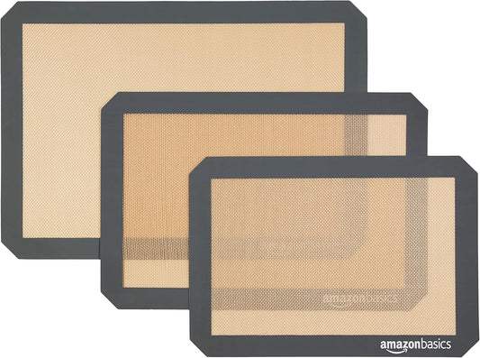 Rectangular Non-Stick Silicone Baking Mat, Food Safe, Heat Resistant, 9"x13", 9.9"x14.8", and 16.5"x11.6", Beige/Gray, Pack of 3