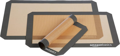 Rectangular Non-Stick Silicone Baking Mat, Food Safe, Heat Resistant, 9"x13", 9.9"x14.8", and 16.5"x11.6", Beige/Gray, Pack of 3