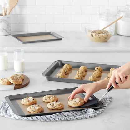 Rectangular Non-Stick Silicone Baking Mat, Food Safe, Heat Resistant, 9"x13", 9.9"x14.8", and 16.5"x11.6", Beige/Gray, Pack of 3