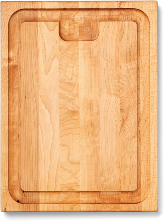 Aujus Series Rectangular Wooden Maple Cutting Board 20”x15” – 1.5” Thick, 12-lb Reversible Butcher Block with Sloped Juice Groove, Edge-Grain & Finger Grips – Made in the USA