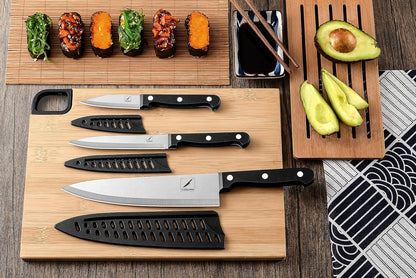 Kitchen Knife, 3-Pcs Knife Set With Sheath, 8 Inch Chef Knife, 4.5 Inch Utility Knife, 4 Inch Paring Chef Knife, Stainless Steel, Black