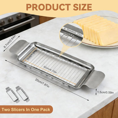 2Pcs Cheese Slicer & Butter Slicer Cutter for Block Cheese, Butter Squares | Stainless Steel Precision with Ergonomic Non-Slip Handle