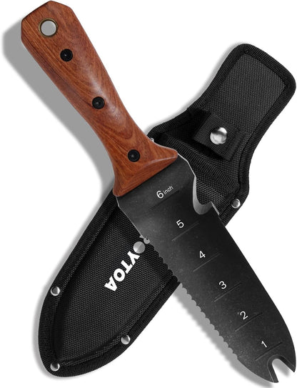 Hori Hori Garden Knife, Garden Tools with Sheath for Weeding,Planting,Digging, 7" Stainless Steel Blade with Cutting Edge, Full-Tang Wood Handle with Hanging Hole