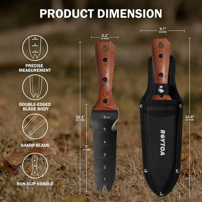 Hori Hori Garden Knife, Garden Tools with Sheath for Weeding,Planting,Digging, 7" Stainless Steel Blade with Cutting Edge, Full-Tang Wood Handle with Hanging Hole