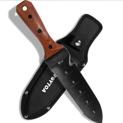Hori Hori Garden Knife, Garden Tools with Sheath for Weeding,Planting,Digging, 7" Stainless Steel Blade with Cutting Edge, Full-Tang Wood Handle with Hanging Hole