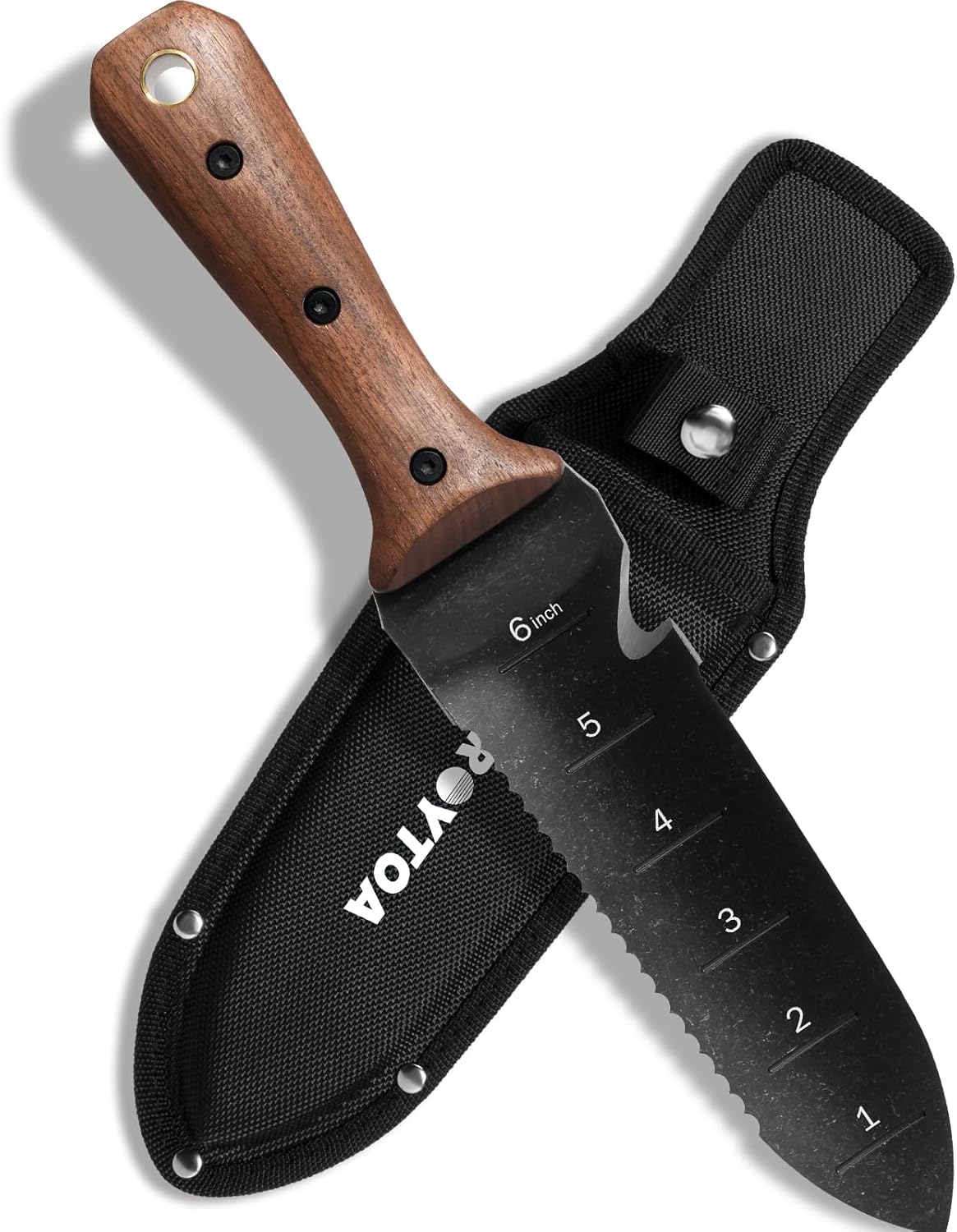 Hori Hori Garden Knife, Garden Tools with Sheath for Weeding,Planting,Digging, 7" Stainless Steel Blade with Cutting Edge, Full-Tang Wood Handle with Hanging Hole