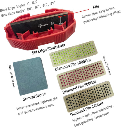 Snowboard Ski Edge Bevel Tuning ski Wax kit，Snowboard Tool，ski Edge Sharpener Tuner Side Ski Angle Tool & Diamonds & Gummi Stone (Tool+Diamonds + Gummi Stone)