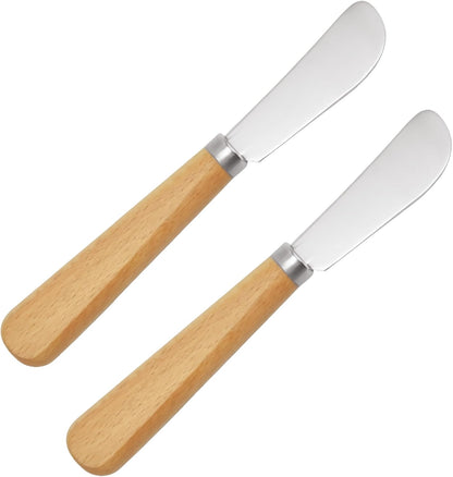Butter Knives Set of 2, Beechwood Handle, Durable Stainless Steel Blade, Butter Knife for Smooth Spreading Butter Cream Cheese Jam, Ideal for Bagels, Sandwiches, Butter Knife Spreader 7 Inches