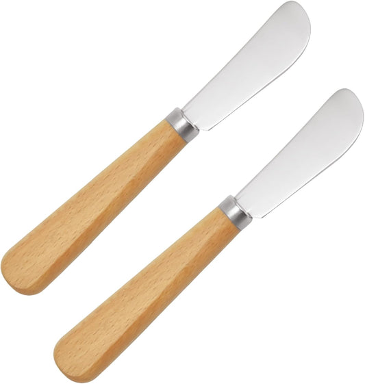 Butter Knives Set of 2, Beechwood Handle, Durable Stainless Steel Blade, Butter Knife for Smooth Spreading Butter Cream Cheese Jam, Ideal for Bagels, Sandwiches, Butter Knife Spreader 7 Inches