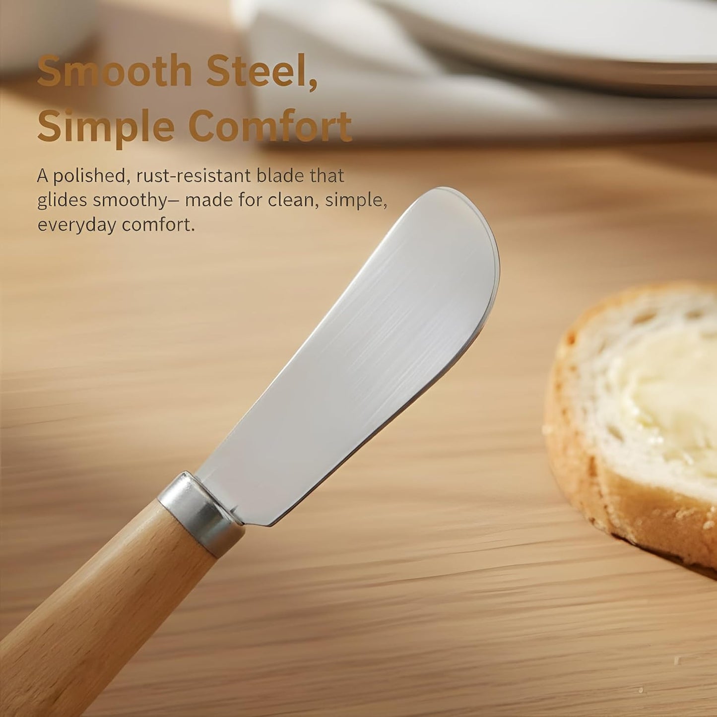 Butter Knives Set of 2, Beechwood Handle, Durable Stainless Steel Blade, Butter Knife for Smooth Spreading Butter Cream Cheese Jam, Ideal for Bagels, Sandwiches, Butter Knife Spreader 7 Inches