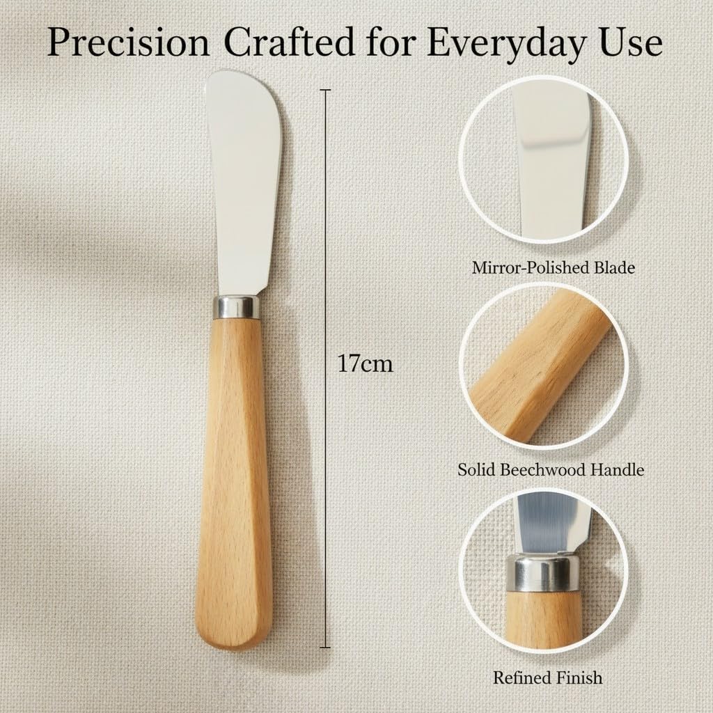 Butter Knives Set of 2, Beechwood Handle, Durable Stainless Steel Blade, Butter Knife for Smooth Spreading Butter Cream Cheese Jam, Ideal for Bagels, Sandwiches, Butter Knife Spreader 7 Inches