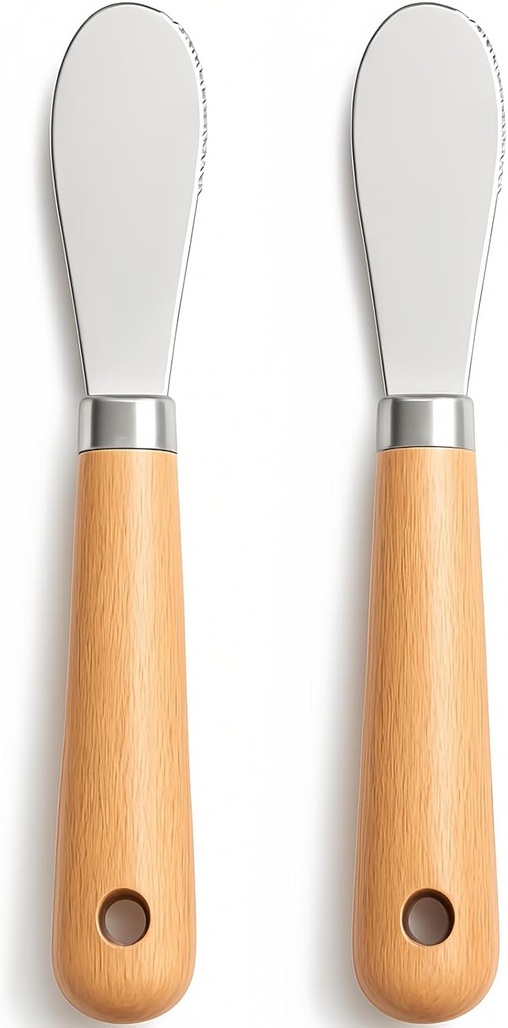 Butter Knives Set of 2, Beechwood Handle, Durable Stainless Steel Blade, Butter Knife for Smooth Spreading Butter Cream Cheese Jam, Ideal for Bagels, Sandwiches, Butter Knife Spreader 7 Inches