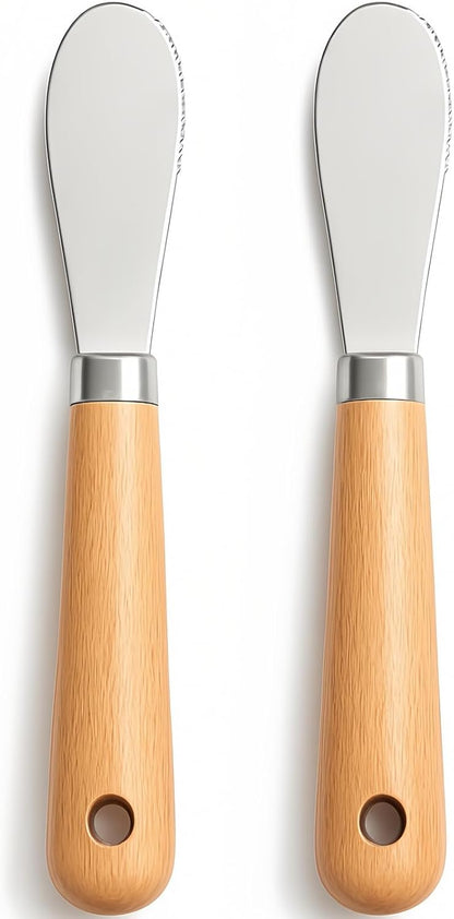 Butter Knives Set of 2, Beechwood Handle, Durable Stainless Steel Blade, Butter Knife for Smooth Spreading Butter Cream Cheese Jam, Ideal for Bagels, Sandwiches, Butter Knife Spreader 7 Inches
