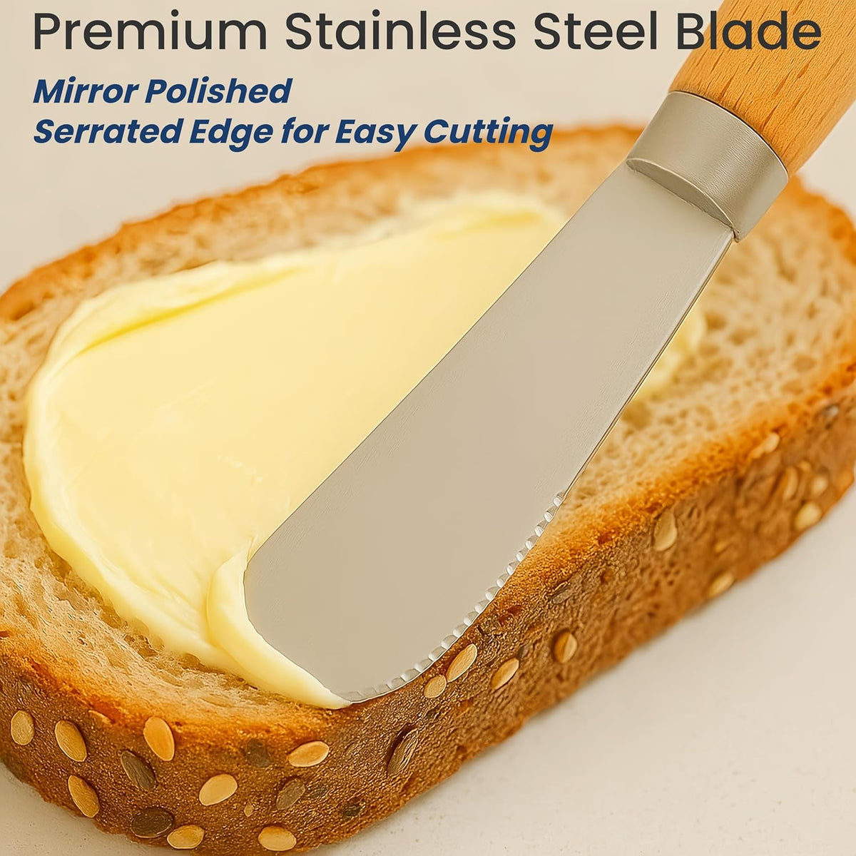 Butter Knives Set of 2, Beechwood Handle, Durable Stainless Steel Blade, Butter Knife for Smooth Spreading Butter Cream Cheese Jam, Ideal for Bagels, Sandwiches, Butter Knife Spreader 7 Inches