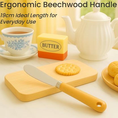 Butter Knives Set of 2, Beechwood Handle, Durable Stainless Steel Blade, Butter Knife for Smooth Spreading Butter Cream Cheese Jam, Ideal for Bagels, Sandwiches, Butter Knife Spreader 7 Inches