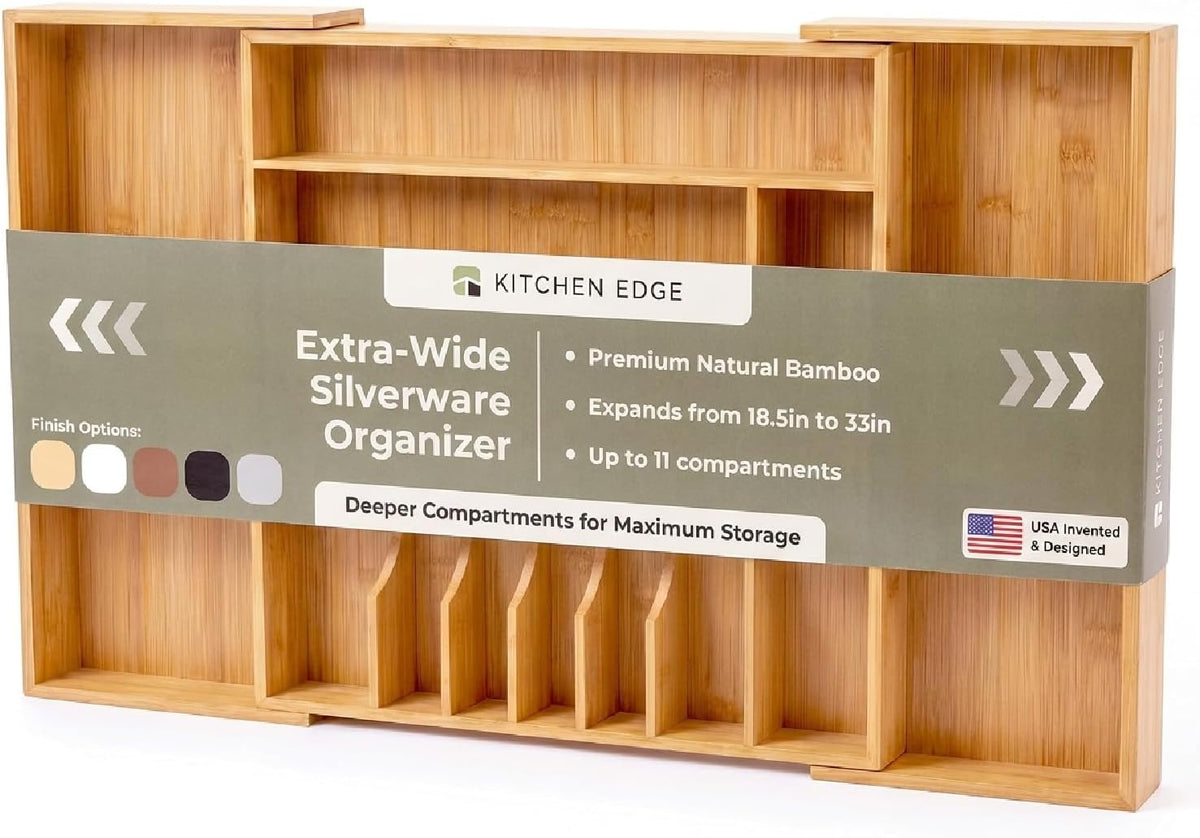 Silverware & Utensil Drawer Organizer, 18-33 in, Bamboo | Cutlery, flatware, food-safe contract grade, kitchen drawer fit