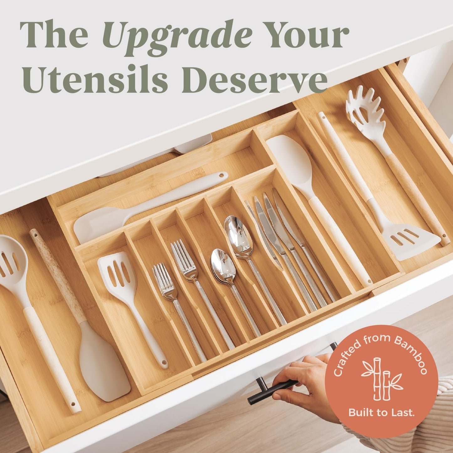 Silverware & Utensil Drawer Organizer, 18-33 in, Bamboo | Cutlery, flatware, food-safe contract grade, kitchen drawer fit