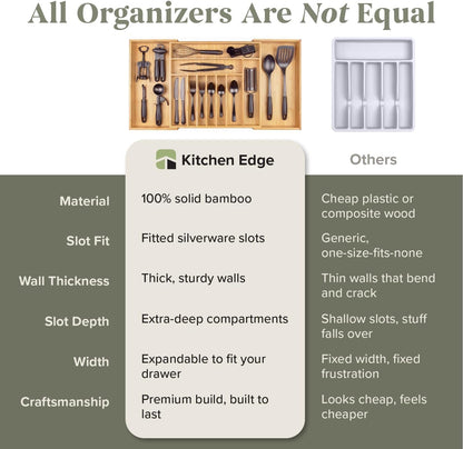 Silverware & Utensil Drawer Organizer, 18-33 in, Bamboo | Cutlery, flatware, food-safe contract grade, kitchen drawer fit