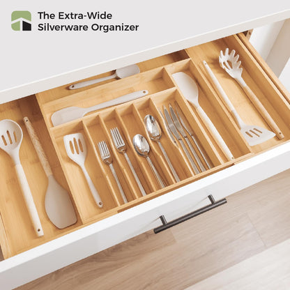 Silverware & Utensil Drawer Organizer, 18-33 in, Bamboo | Cutlery, flatware, food-safe contract grade, kitchen drawer fit