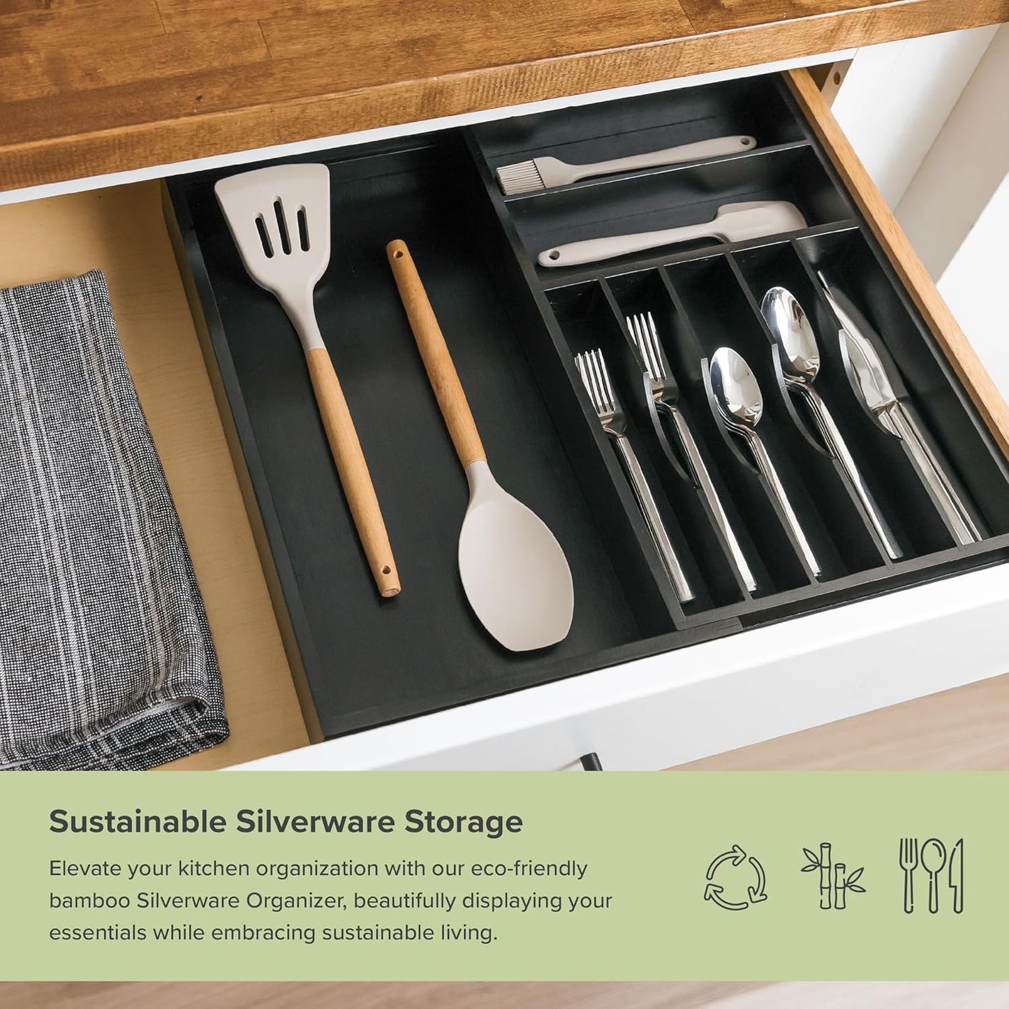 Silverware & Utensil Drawer Organizer, 18-33 in, Bamboo | Cutlery, flatware, food-safe contract grade, kitchen drawer fit