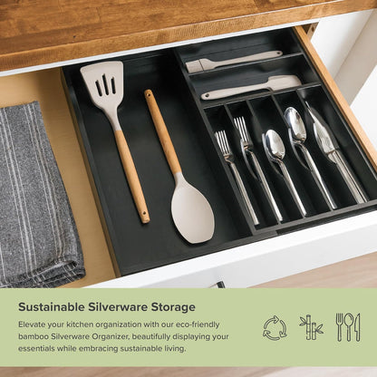 Silverware & Utensil Drawer Organizer, 18-33 in, Bamboo | Cutlery, flatware, food-safe contract grade, kitchen drawer fit