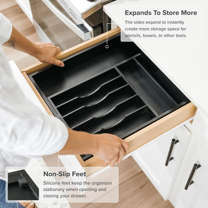 Silverware & Utensil Drawer Organizer, 18-33 in, Bamboo | Cutlery, flatware, food-safe contract grade, kitchen drawer fit