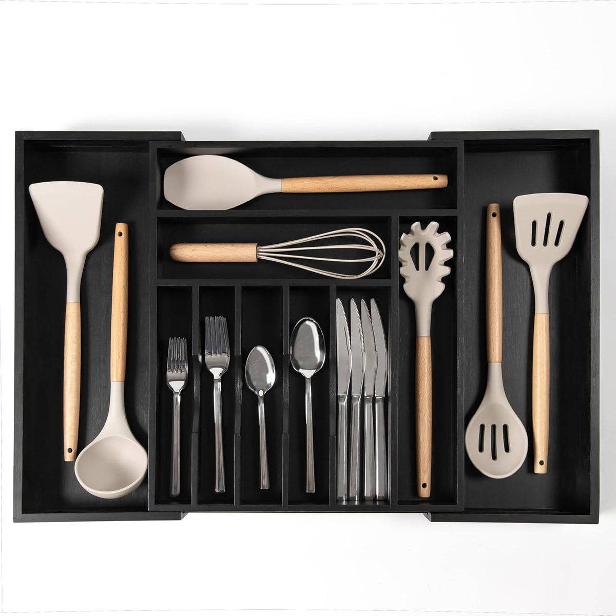 Silverware & Utensil Drawer Organizer, 18-33 in, Bamboo | Cutlery, flatware, food-safe contract grade, kitchen drawer fit
