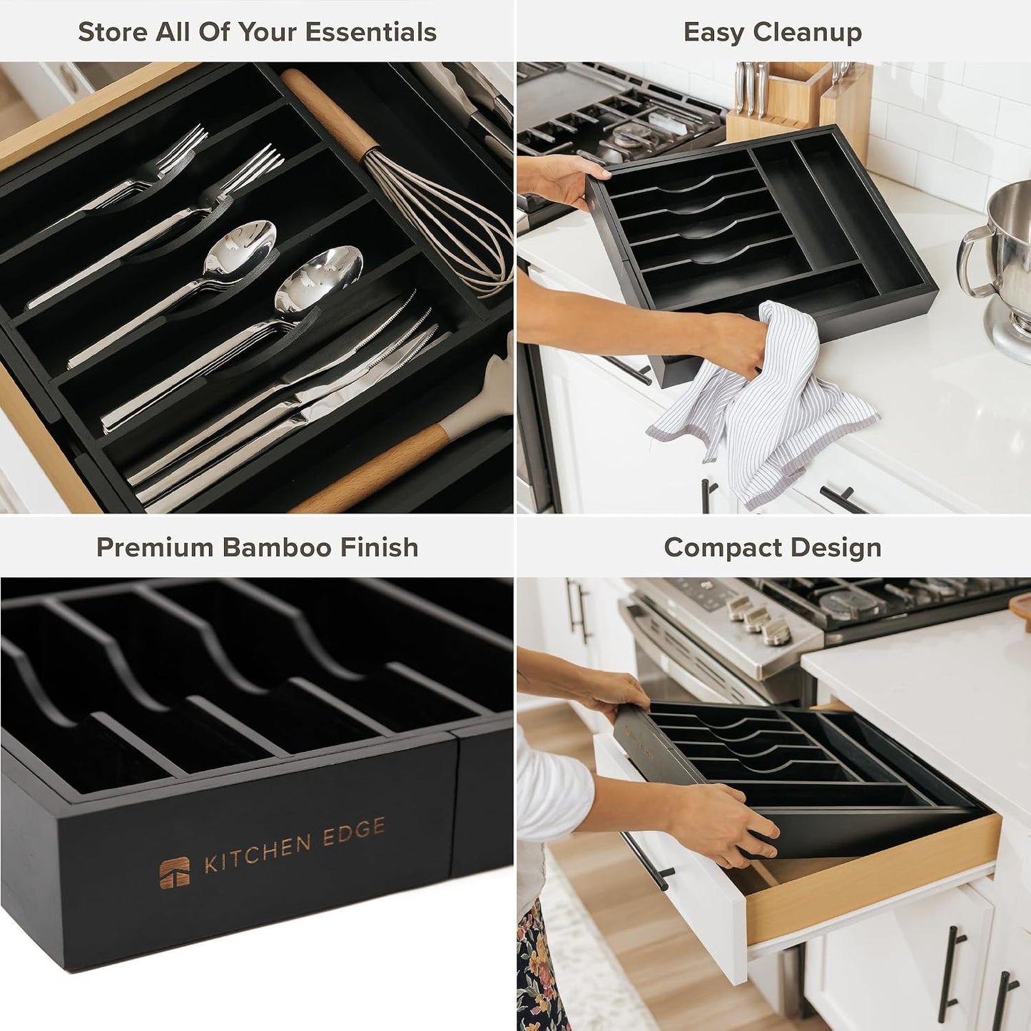 Silverware & Utensil Drawer Organizer, 18-33 in, Bamboo | Cutlery, flatware, food-safe contract grade, kitchen drawer fit