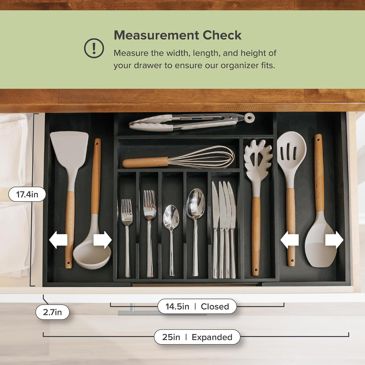 Silverware & Utensil Drawer Organizer, 18-33 in, Bamboo | Cutlery, flatware, food-safe contract grade, kitchen drawer fit