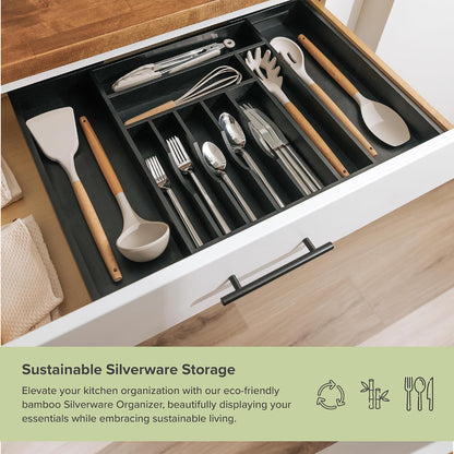 Silverware & Utensil Drawer Organizer, 18-33 in, Bamboo | Cutlery, flatware, food-safe contract grade, kitchen drawer fit
