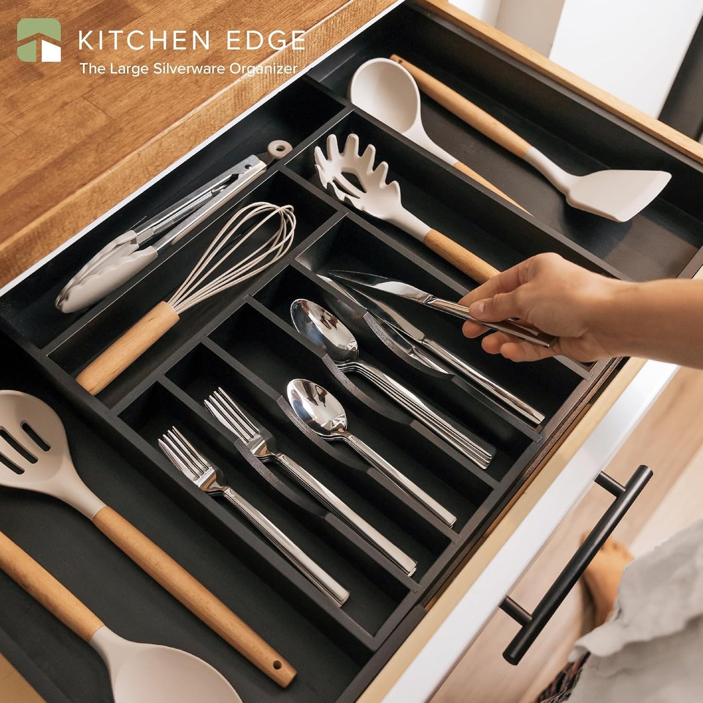 Silverware & Utensil Drawer Organizer, 18-33 in, Bamboo | Cutlery, flatware, food-safe contract grade, kitchen drawer fit