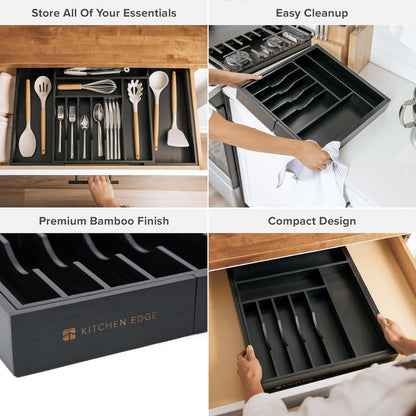 Silverware & Utensil Drawer Organizer, 18-33 in, Bamboo | Cutlery, flatware, food-safe contract grade, kitchen drawer fit