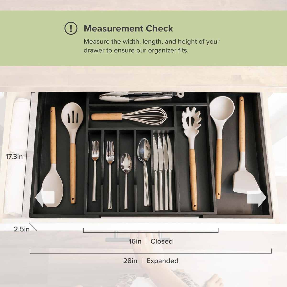 Silverware & Utensil Drawer Organizer, 18-33 in, Bamboo | Cutlery, flatware, food-safe contract grade, kitchen drawer fit