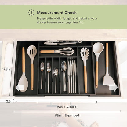 Silverware & Utensil Drawer Organizer, 18-33 in, Bamboo | Cutlery, flatware, food-safe contract grade, kitchen drawer fit