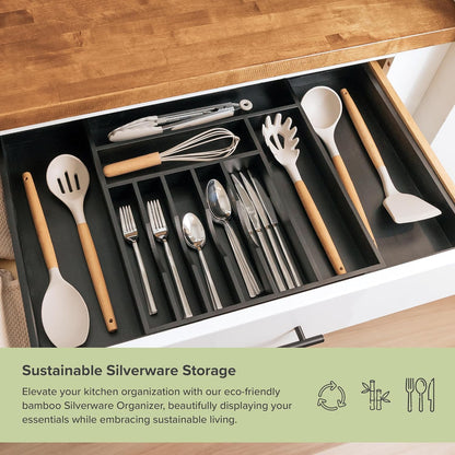 Silverware & Utensil Drawer Organizer, 18-33 in, Bamboo | Cutlery, flatware, food-safe contract grade, kitchen drawer fit