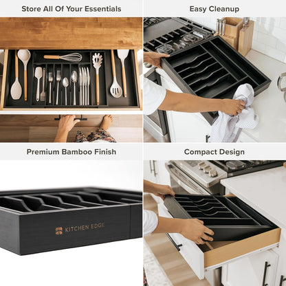 Silverware & Utensil Drawer Organizer, 18-33 in, Bamboo | Cutlery, flatware, food-safe contract grade, kitchen drawer fit