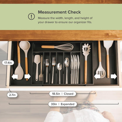 Silverware & Utensil Drawer Organizer, 18-33 in, Bamboo | Cutlery, flatware, food-safe contract grade, kitchen drawer fit