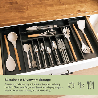 Silverware & Utensil Drawer Organizer, 18-33 in, Bamboo | Cutlery, flatware, food-safe contract grade, kitchen drawer fit