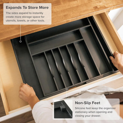 Silverware & Utensil Drawer Organizer, 18-33 in, Bamboo | Cutlery, flatware, food-safe contract grade, kitchen drawer fit