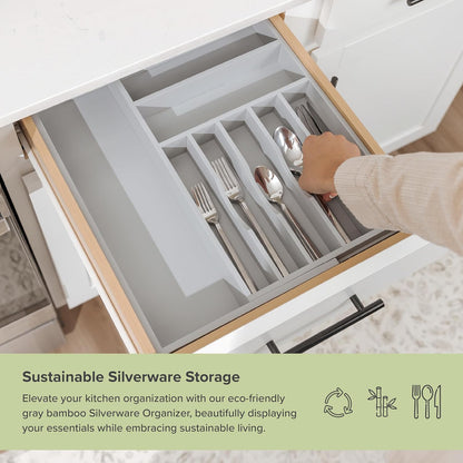 Silverware & Utensil Drawer Organizer, 18-33 in, Bamboo | Cutlery, flatware, food-safe contract grade, kitchen drawer fit