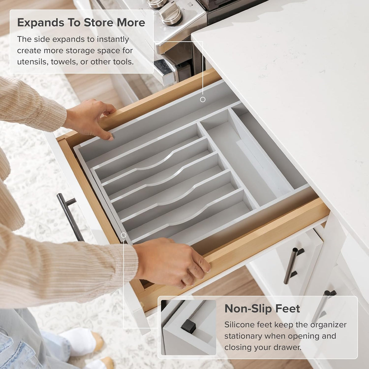 Silverware & Utensil Drawer Organizer, 18-33 in, Bamboo | Cutlery, flatware, food-safe contract grade, kitchen drawer fit