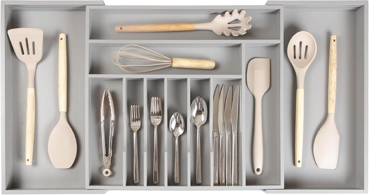 Silverware & Utensil Drawer Organizer, 18-33 in, Bamboo | Cutlery, flatware, food-safe contract grade, kitchen drawer fit