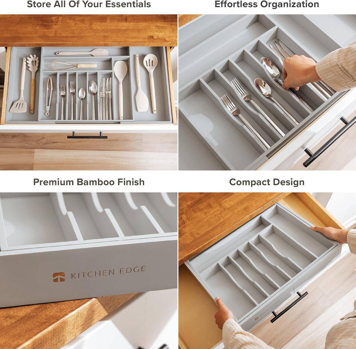 Silverware & Utensil Drawer Organizer, 18-33 in, Bamboo | Cutlery, flatware, food-safe contract grade, kitchen drawer fit