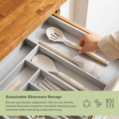 Silverware & Utensil Drawer Organizer, 18-33 in, Bamboo | Cutlery, flatware, food-safe contract grade, kitchen drawer fit