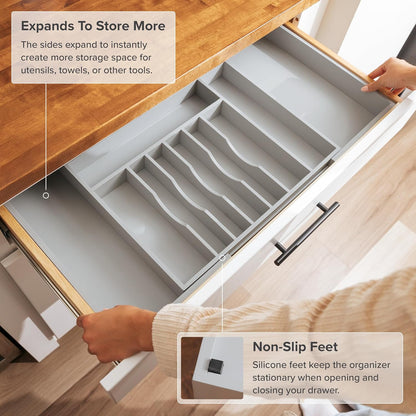 Silverware & Utensil Drawer Organizer, 18-33 in, Bamboo | Cutlery, flatware, food-safe contract grade, kitchen drawer fit