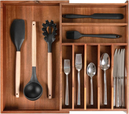 Silverware & Utensil Drawer Organizer, 18-33 in, Bamboo | Cutlery, flatware, food-safe contract grade, kitchen drawer fit