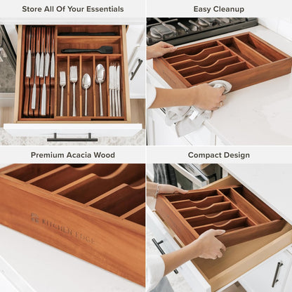 Silverware & Utensil Drawer Organizer, 18-33 in, Bamboo | Cutlery, flatware, food-safe contract grade, kitchen drawer fit