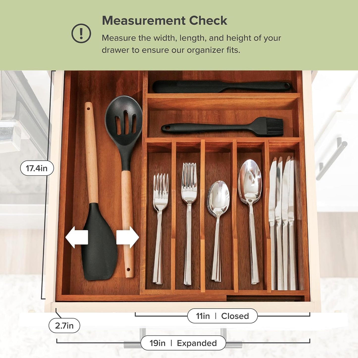 Silverware & Utensil Drawer Organizer, 18-33 in, Bamboo | Cutlery, flatware, food-safe contract grade, kitchen drawer fit