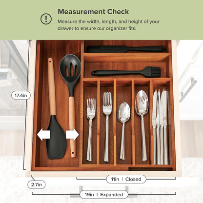 Silverware & Utensil Drawer Organizer, 18-33 in, Bamboo | Cutlery, flatware, food-safe contract grade, kitchen drawer fit